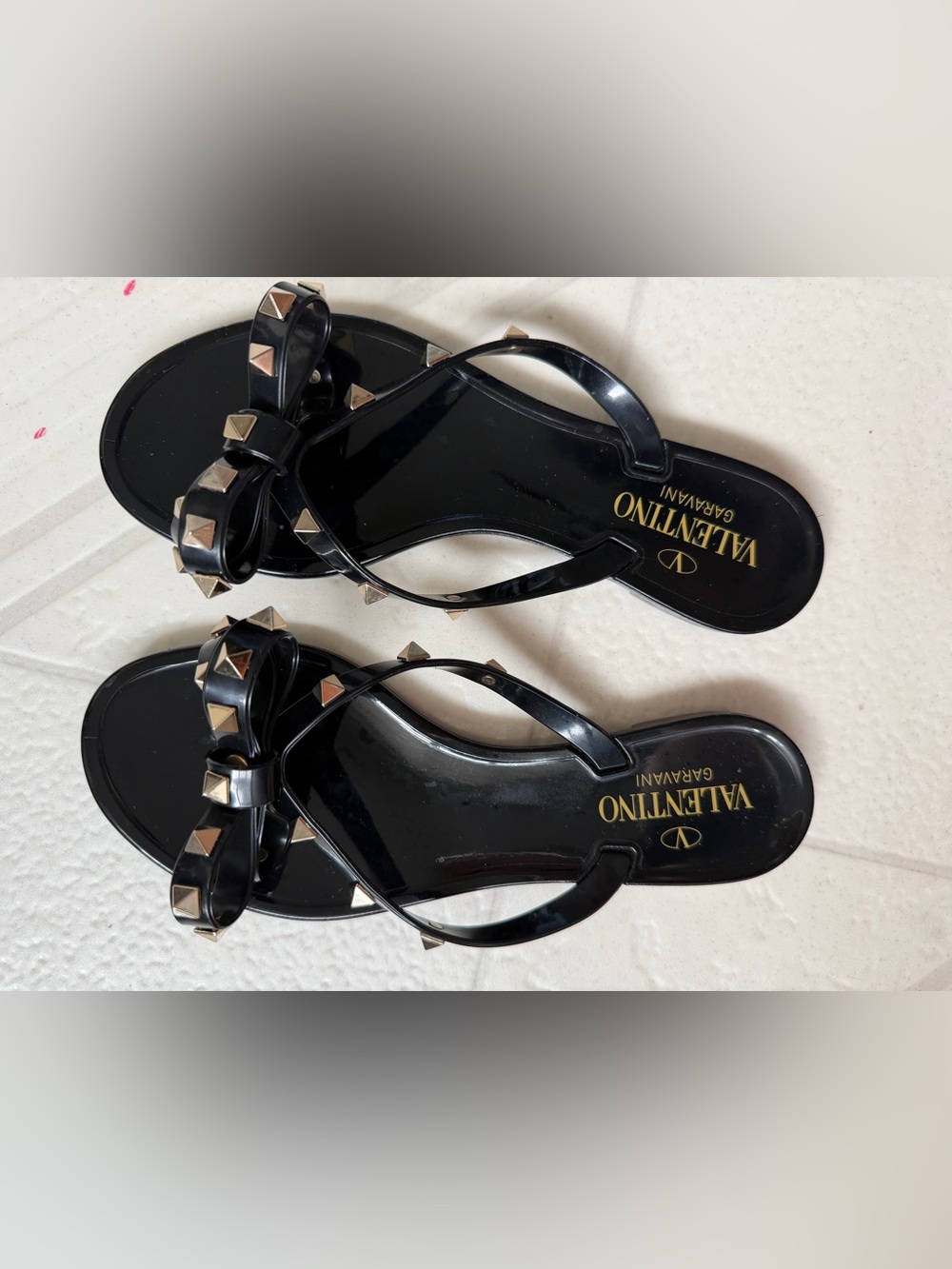 Valentino Garavani Black Studded Jelly Bow Sandals - Picture 8 of 8